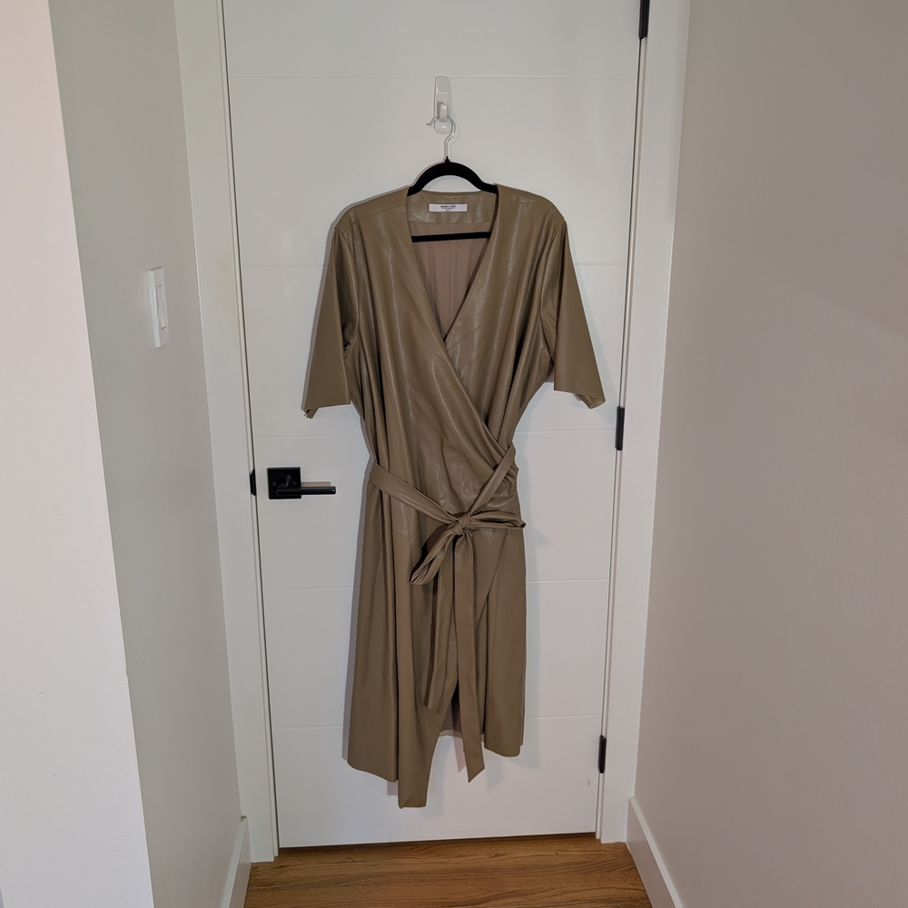 Smash + Tess Tan Vegan Leather Wrap Dress | Size 3X